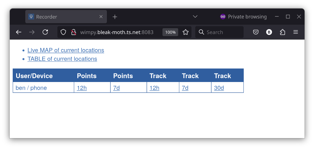 OwnTracks Recorder web page